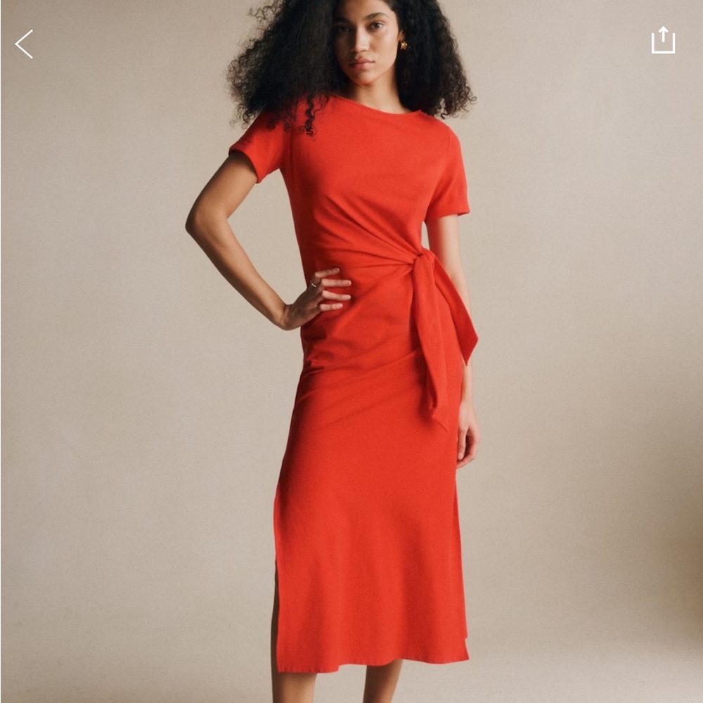 Red Tie-Waist Midi Dress - Women